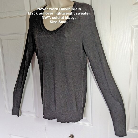NWT Calvin Klein black pullover lightweight Sweater, Size S, Scoop neck, Sleeves - Picture 5 of 11
